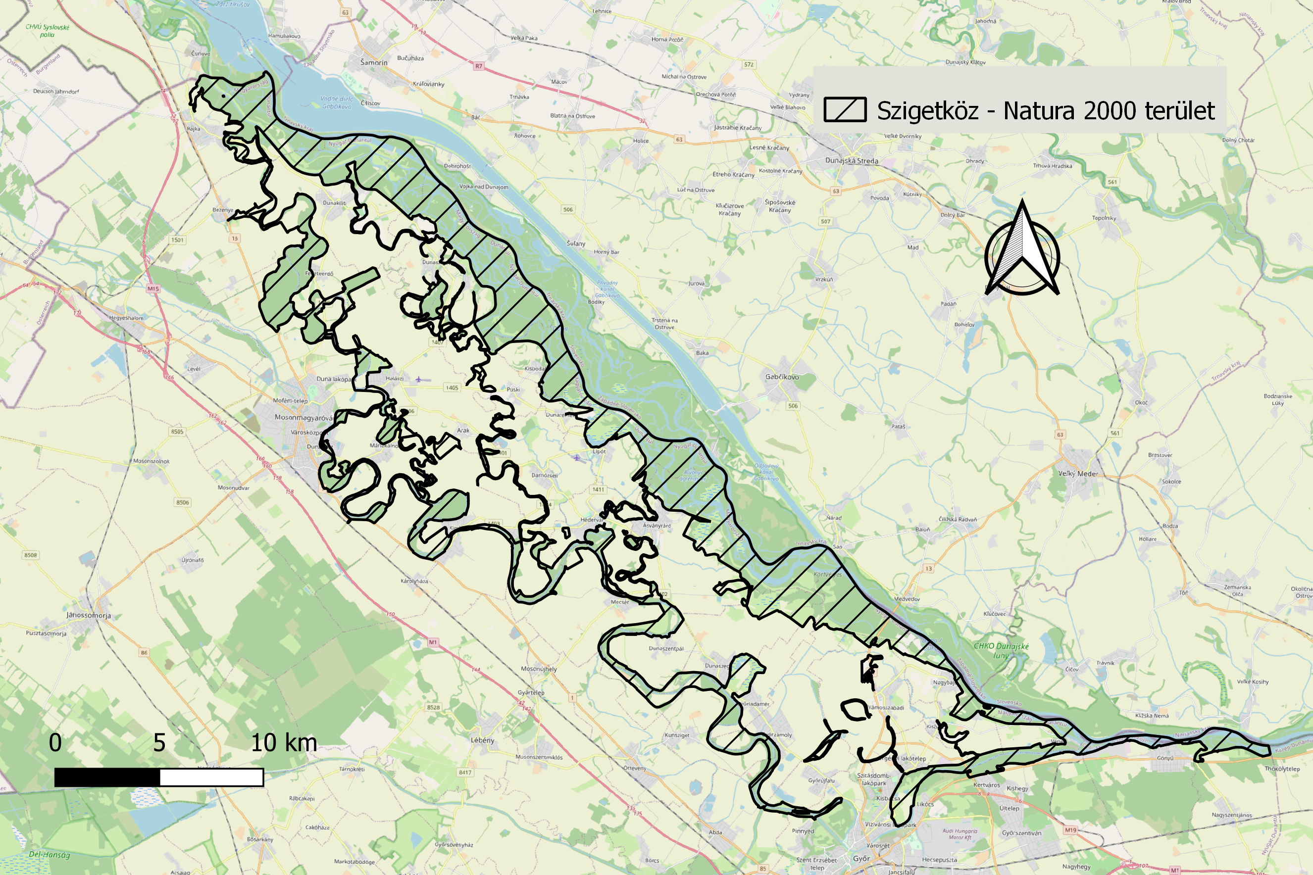 Szigetköz Natura 2000 területének térképe